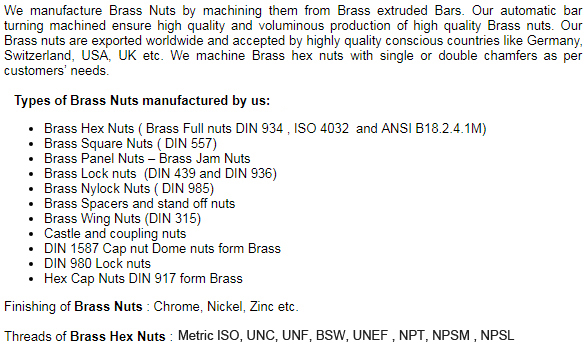 Brass Nuts Hex Nuts square nuts